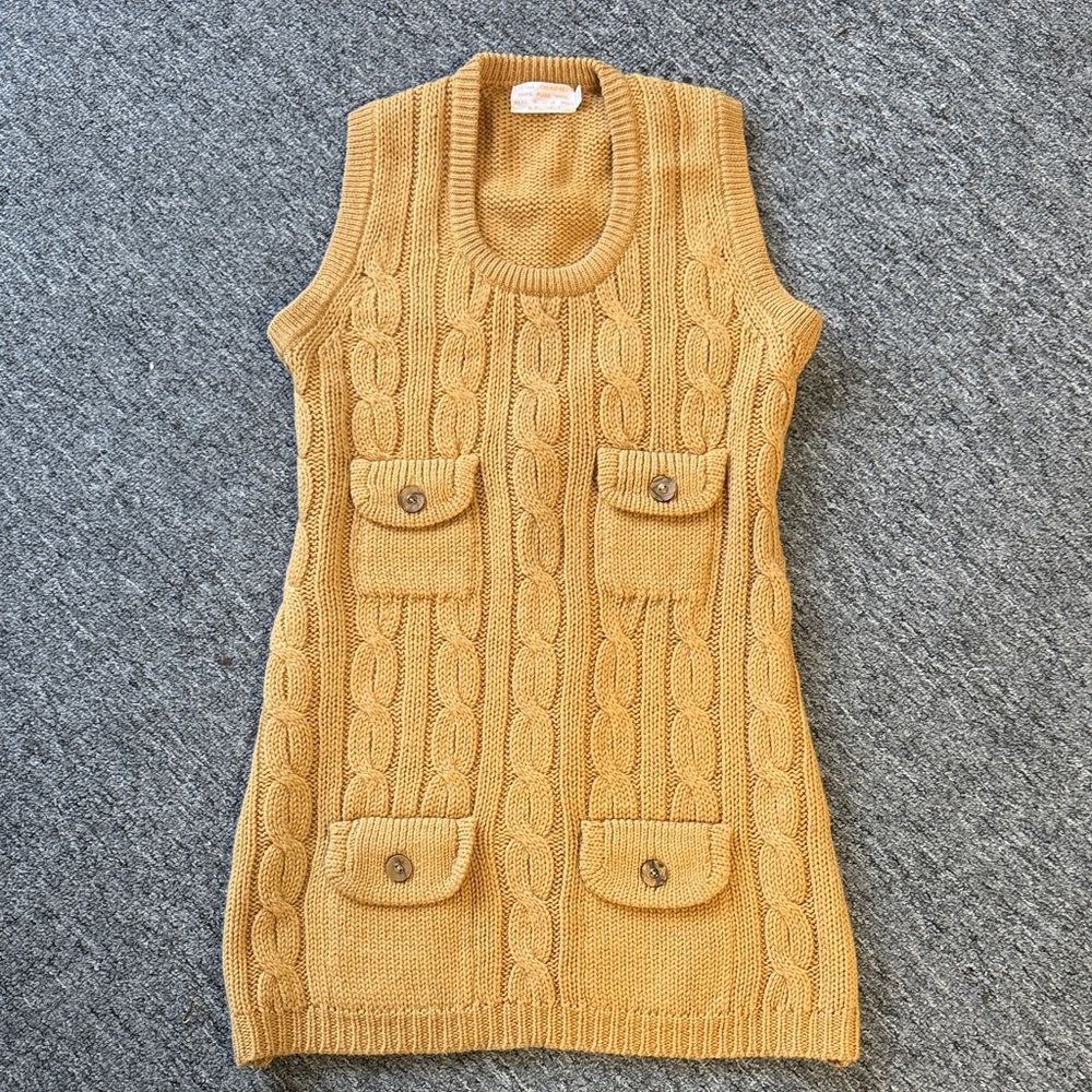 Cable Knit Sleeveless Sweater Dress in Mustard